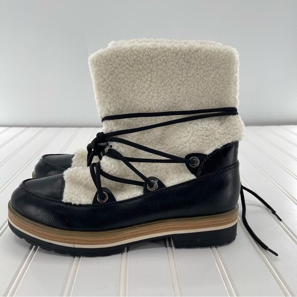 ESPRIT Elaine Black Faux Fur Platform Preppy Lace Up Strappy Boots Size 8.5 - Picture 4 of 10